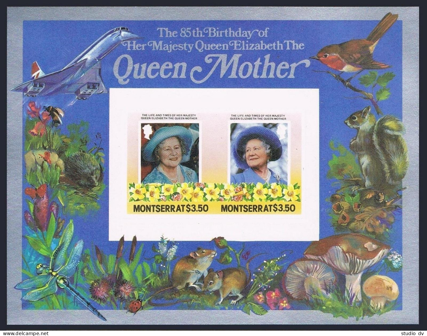 Montserrat 563-564 Imperf,MNH.Michel Bl.31-32. Queen Mother,85th Birthday.Fauna. - Montserrat