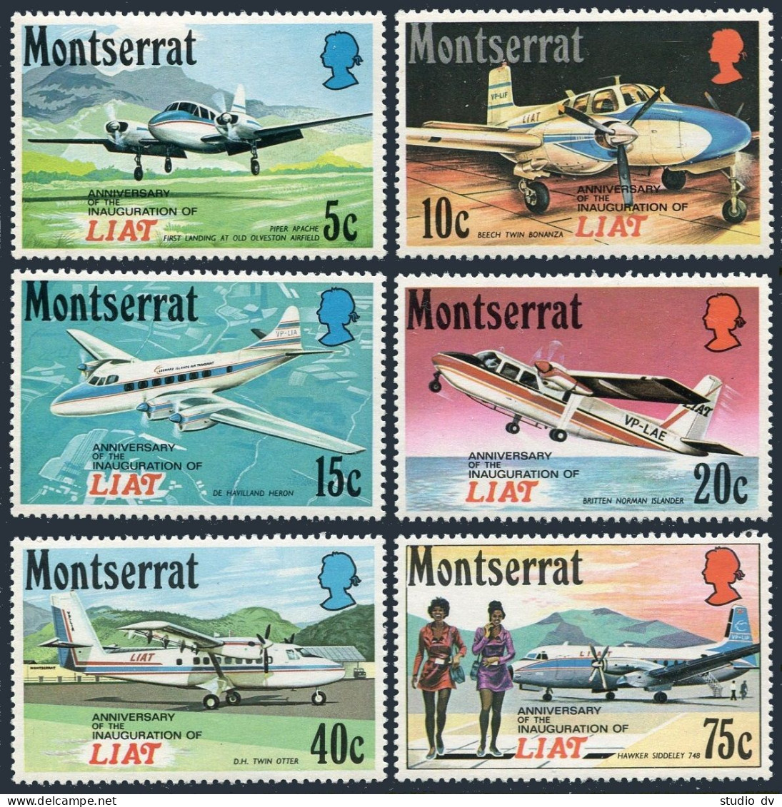 Montserrat 268-273a,MNH.Michel 267-272,Bl.2. LIAT Air Transport,14th Ann.1971. - Montserrat
