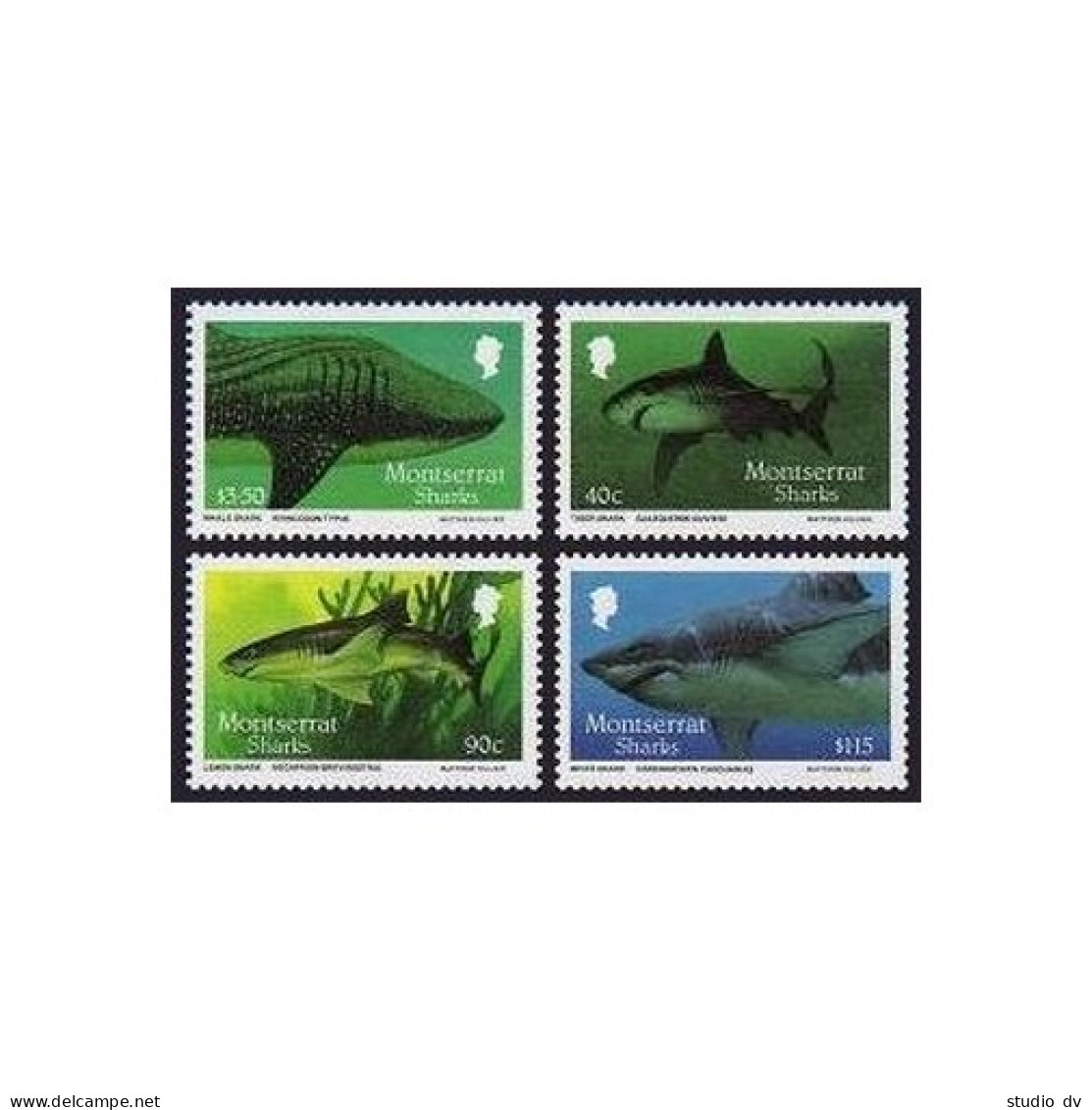 Montserrat 643-646,646a, MNH. Mi 666-669, Bl.43. Sharks 1987. Tiger,Lemon,While, - Montserrat