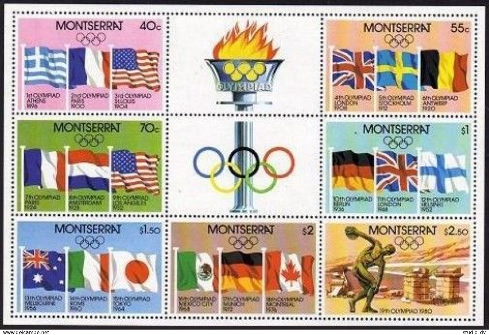 Montserrat 421-427, 427a, MNH. Mi 424-430, Bl.23. Olympics Moscow-1980. Discus. - Montserrat