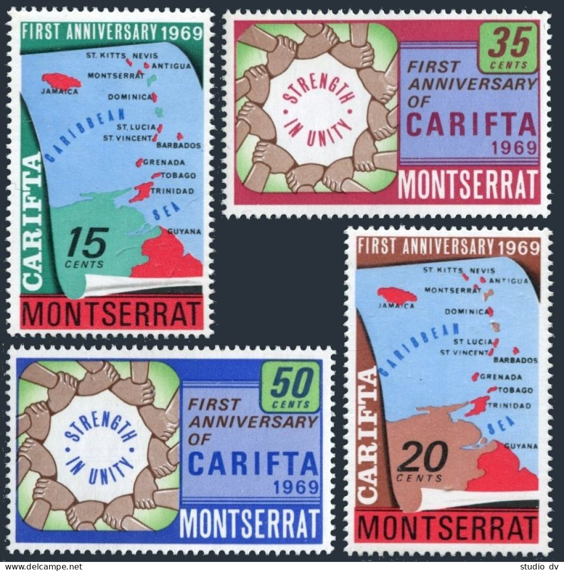 Montserrat 212-215, MNH. Michel 211-214. CARIFTA  1st Ann. 1969. Map. - Montserrat