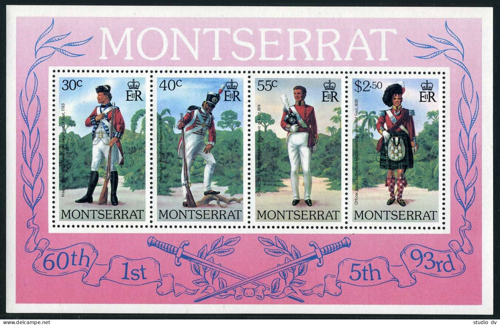 Montserrat 401-404, 404a, MNH. Michel 401-404, Bl.19. Military Uniforms, 1979. - Montserrat