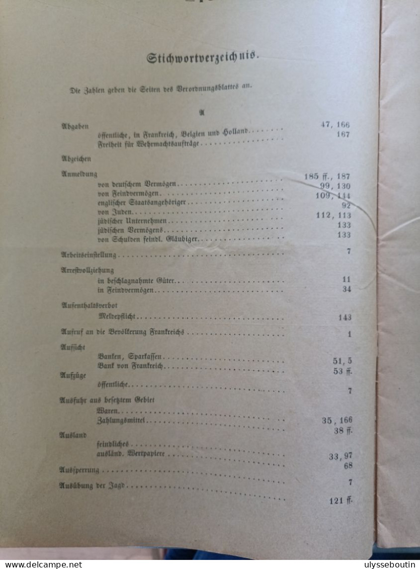 39/45 Verordnungsblatt Des Militärsbefehlshaber In Frankreich. Journal Officiel. 31 Mars 1941 Index 1-26 - Dokumente