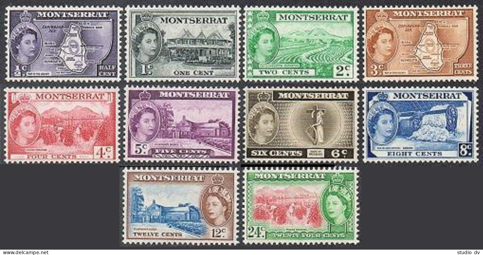 Montserrat 128-137 Short,MNH. Elizabeth II,1953.Government House,Cotton Field, - Montserrat