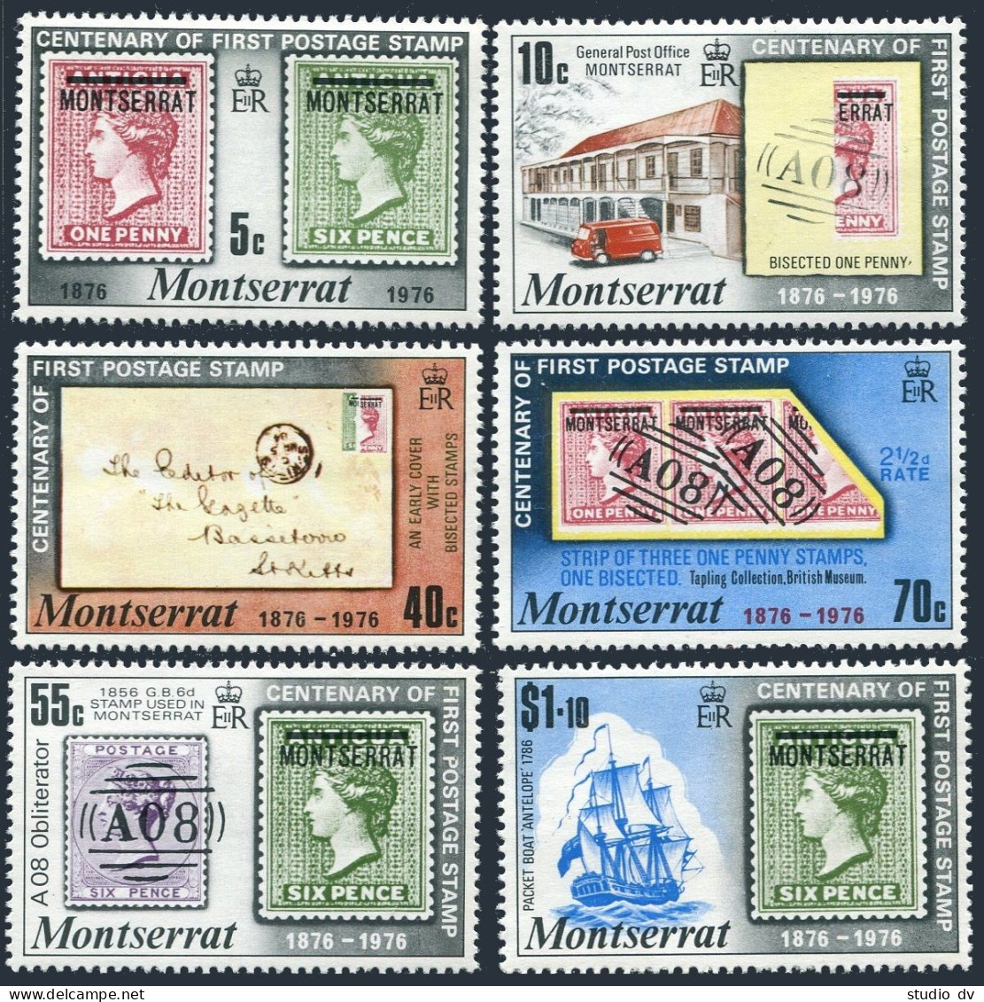 Montserrat 327-332,MNH.Michel 327-332. Postage Stamp Centenary,1976.Ship. - Montserrat