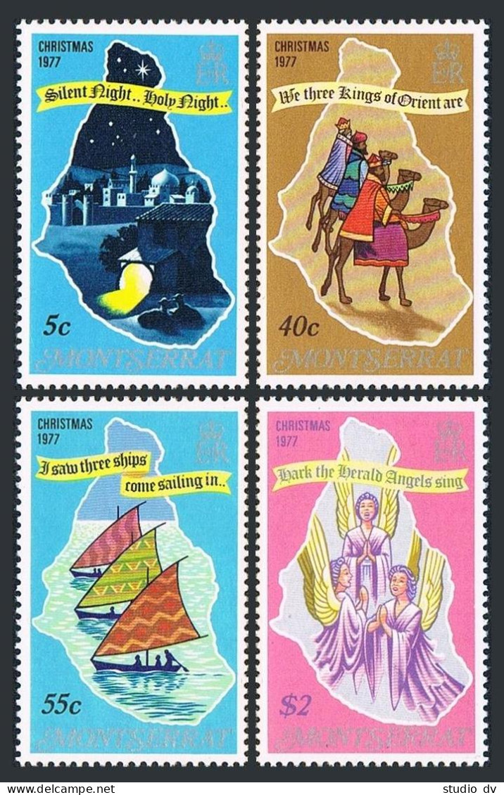 Montserrat 377-380,380a,MNH.Mi 377-380,Bl.14. Christmas 1977.Carols,Camel,Boats, - Montserrat