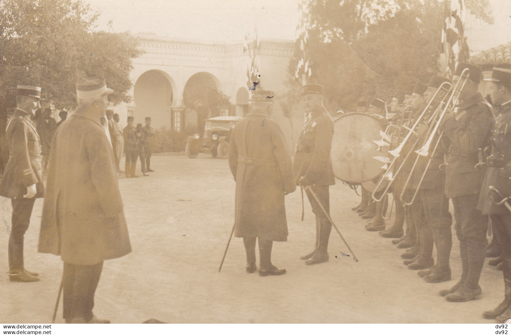 MAROC MARECHAL FRANCHET D ESPEREY CEREMONIE MILITAIRE 1928 CARTE PHOTO - Matériel