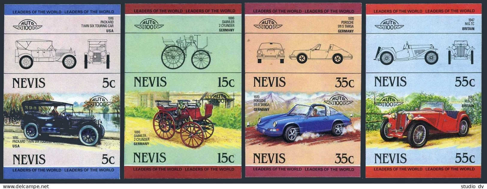 Nevis 287,293,296,302 Imperf Ab Pairs,MNH. World Classic Cars,1985.Packard Twin - St.Kitts And Nevis ( 1983-...)