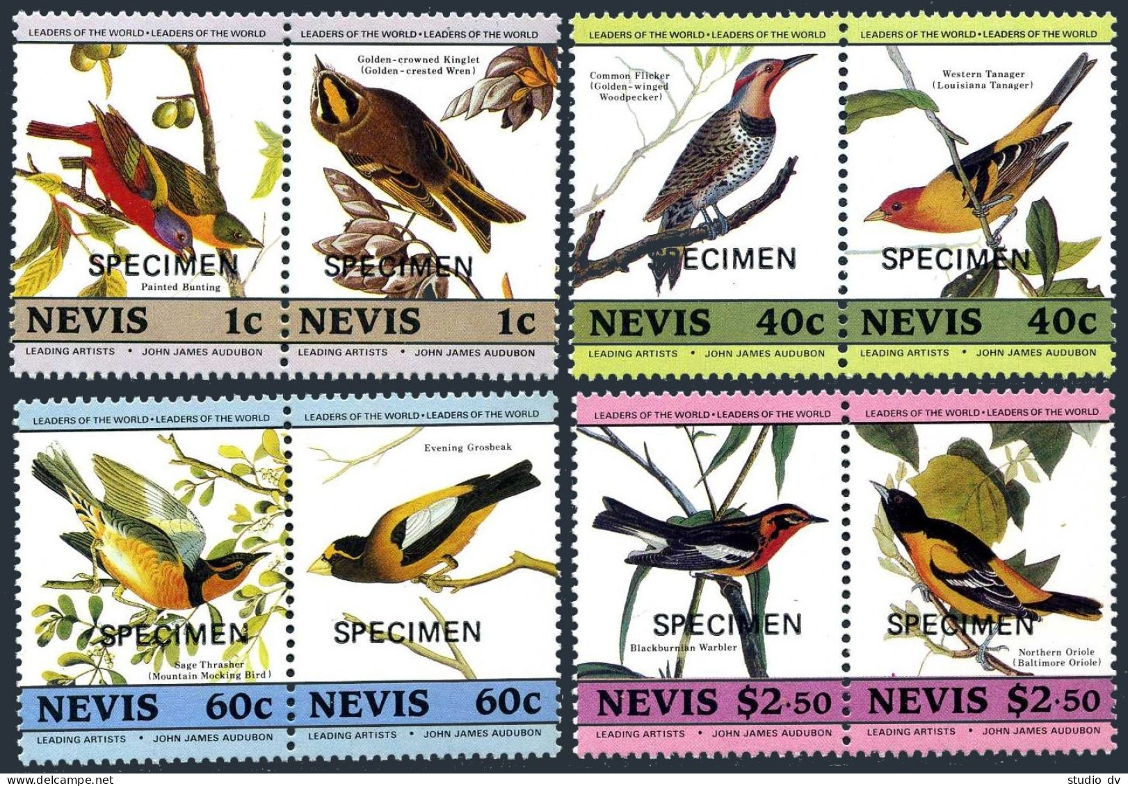 Nevis 407 4 Ab,pairs SPECIMEN,MNH.Michel 252-259 Audubon's Birds 1985.Tanager, - St.Kitts E Nevis ( 1983-...)