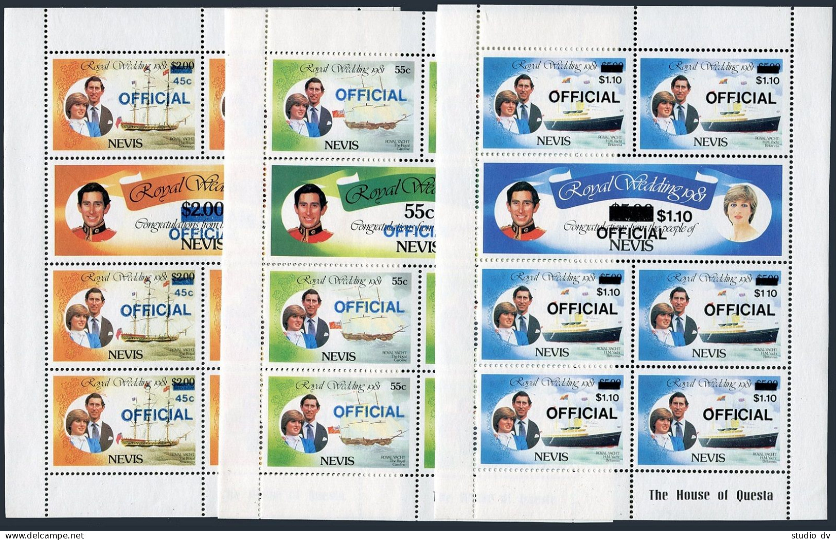 Nevis O23-O28 Sheets,MNH.Mi D23-D28. Official 1983.Prince Charles,Diana Wedding. - St.Kitts And Nevis ( 1983-...)