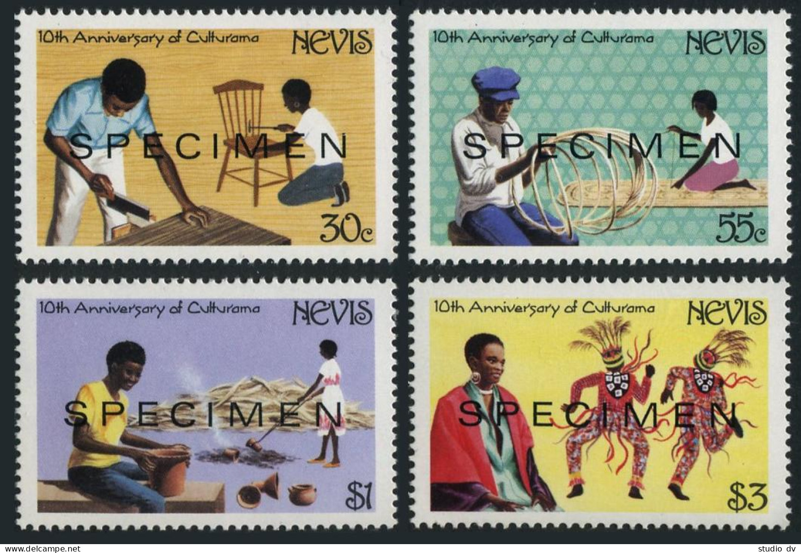 Nevis 361-364 SPECIMEN,MNH.Michel 164-167. Culturama Carnival,10th Ann.1984. - St.Kitts And Nevis ( 1983-...)