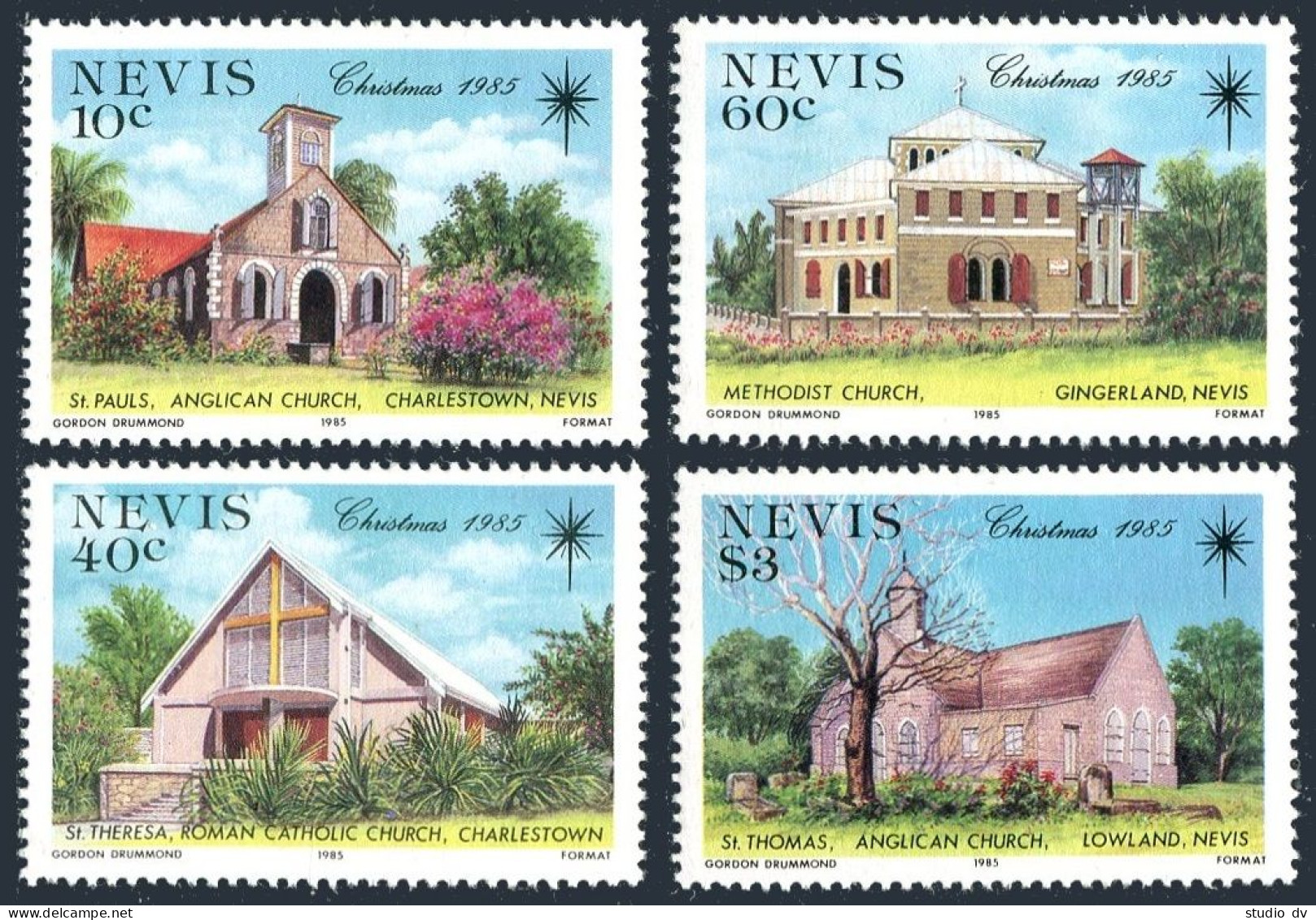 Nevis 456-459, MNH. Michel 336-339. Christmas 1985. Churches: Anglican,Catholic, - St.Kitts E Nevis ( 1983-...)