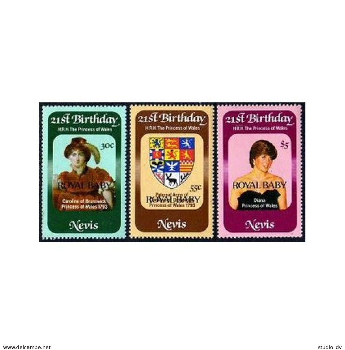 Nevis 153-155,MNH.Michel 74-76. Royal Baby,1982.Princess Diana Overprinted. - St.Kitts E Nevis ( 1983-...)