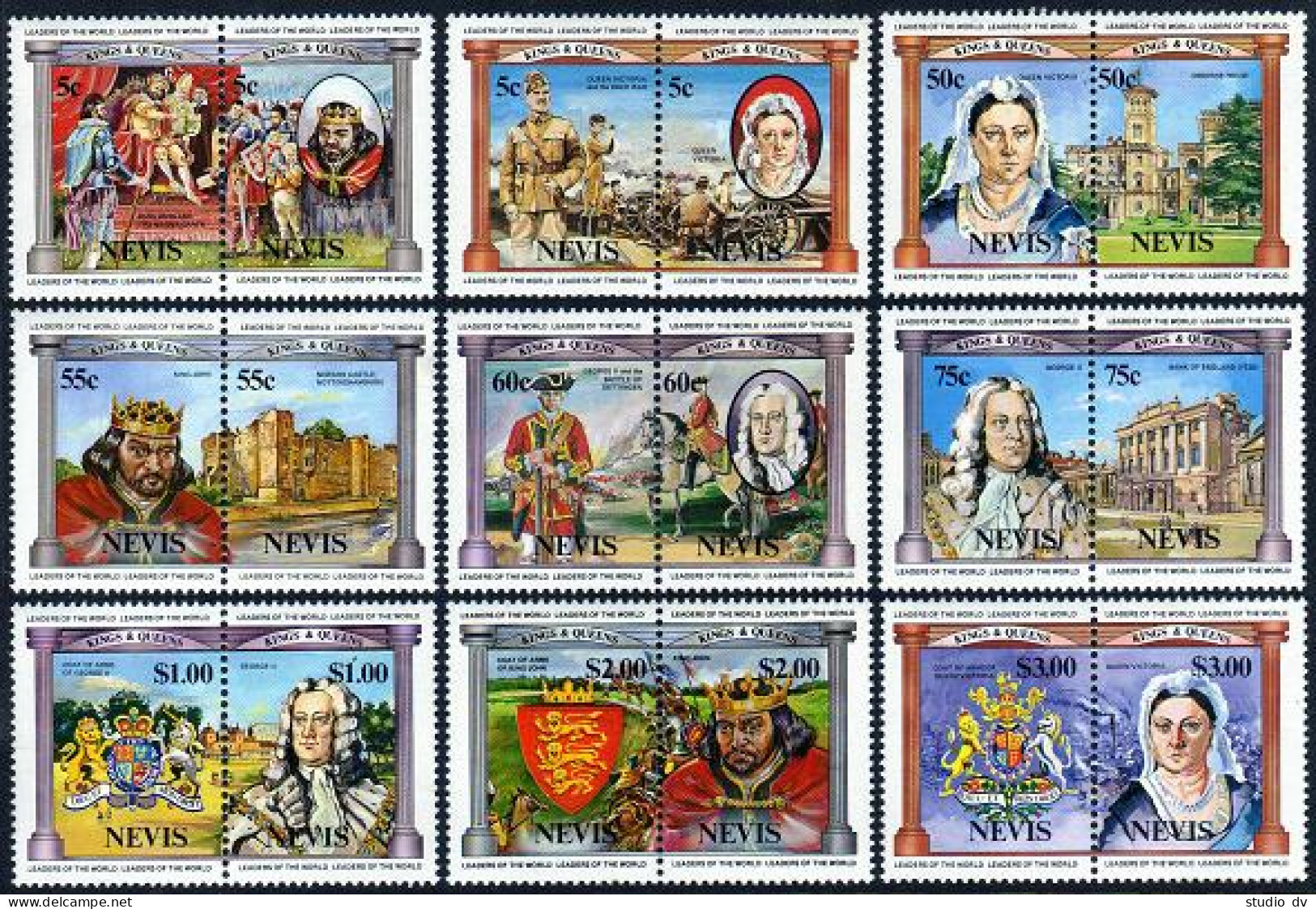 Nevis 258-266,MNH.Michel 131-142. British Monarchs,Scenes From History,1984. - St.Kitts And Nevis ( 1983-...)