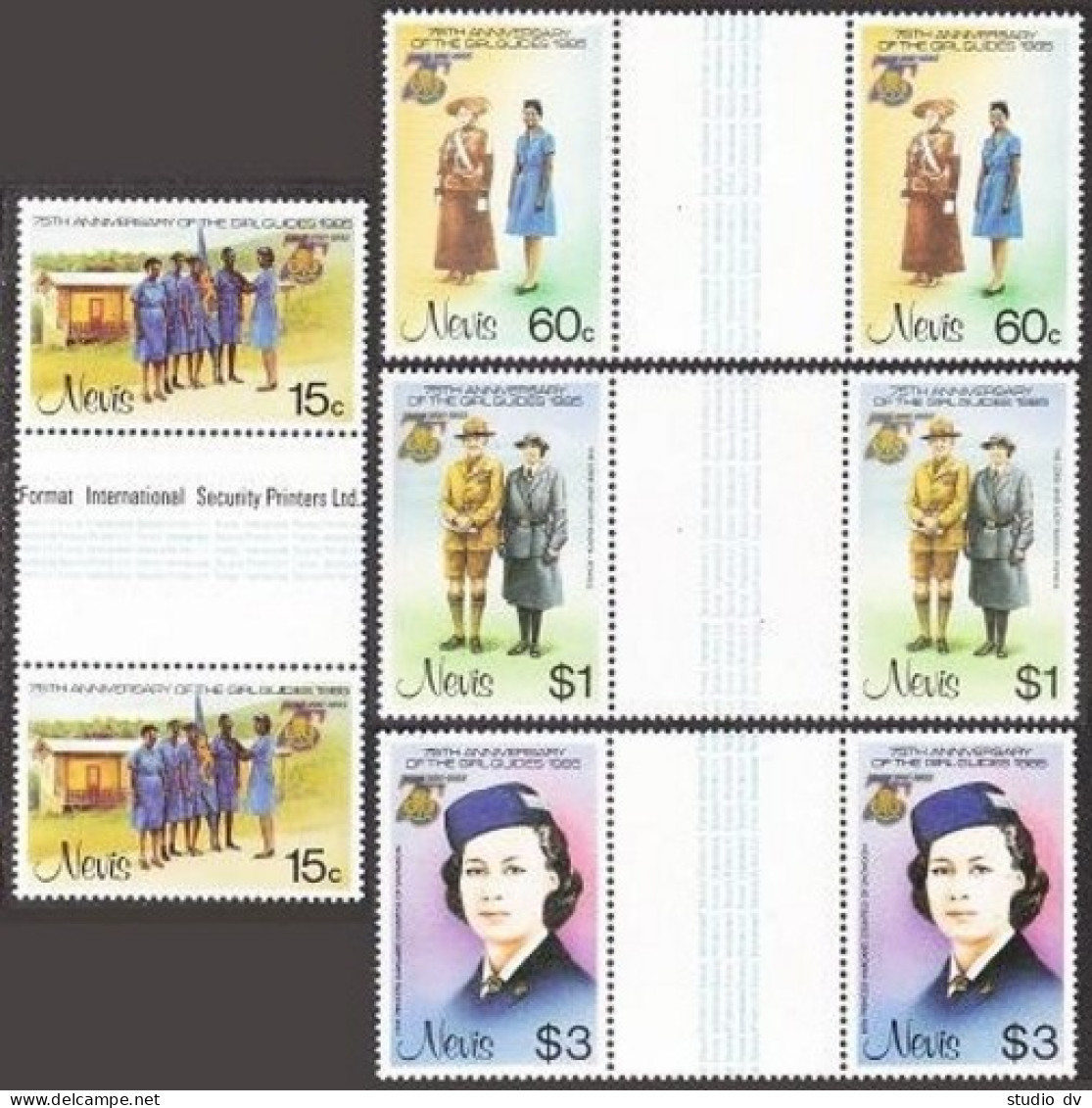 Nevis 423-426 Gutter,MNH.Michel 276-279. Girl Guides-75.Baden-Powell. - St.Kitts And Nevis ( 1983-...)