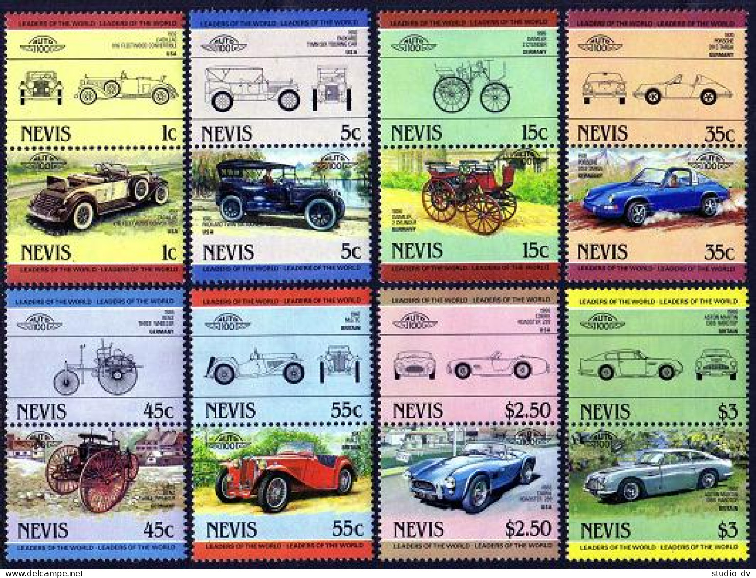 Nevis 285-322 Ab Pairs,MNH.Michel 148/409 6 Sets. World Classic Cars,1984-1986. - St.Kitts And Nevis ( 1983-...)