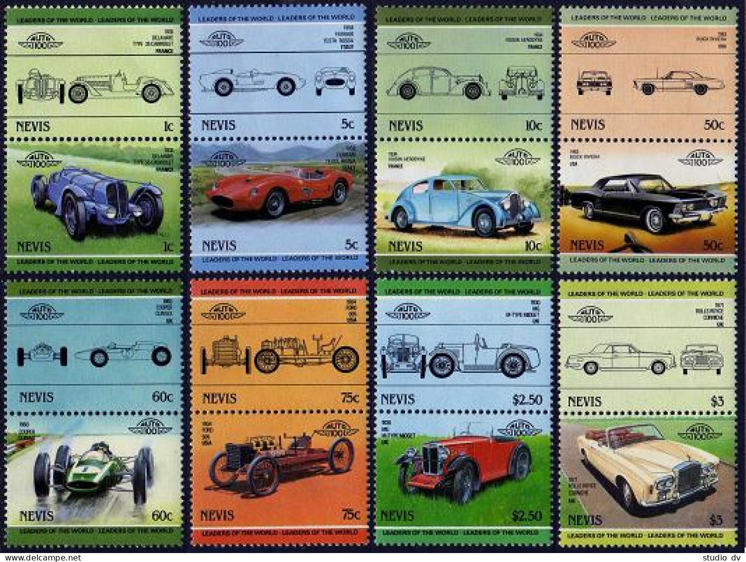 Nevis 285-322 Ab Pairs,MNH.Michel 148/409 6 Sets. World Classic Cars,1984-1986. - St.Kitts E Nevis ( 1983-...)
