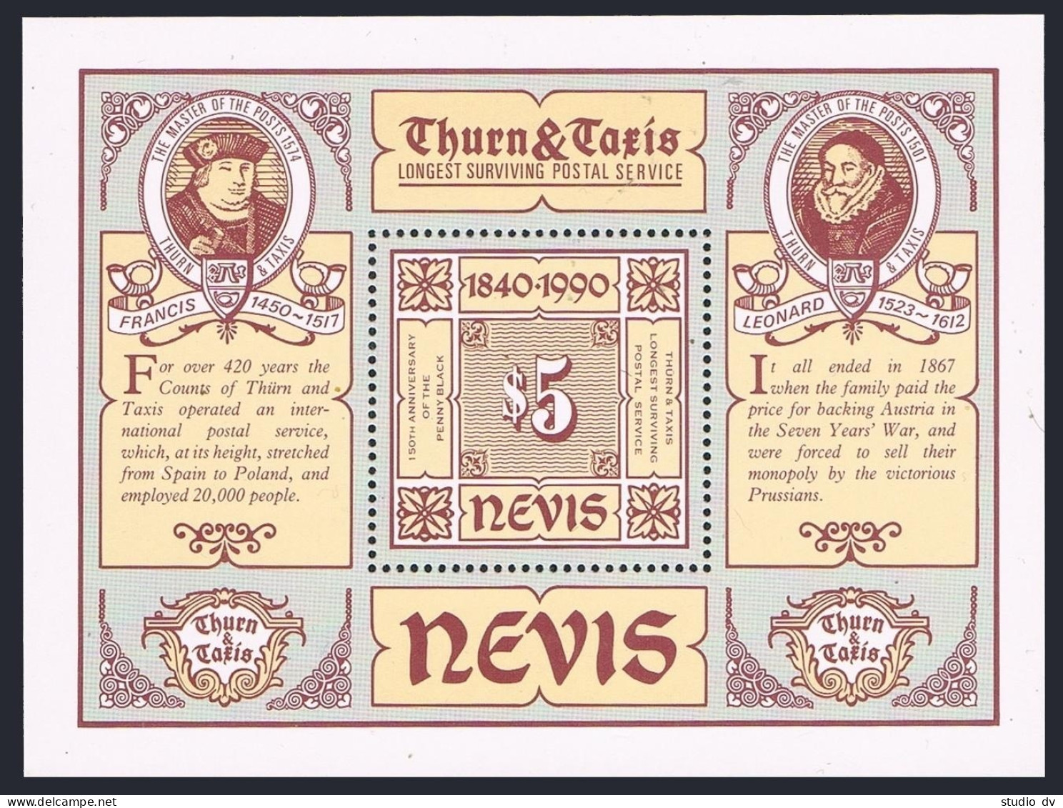 Nevis 605,MNH.Michel 537 Bl.23. Penny Black-150,1990.Thurn & Taxis. - St.Kitts En Nevis ( 1983-...)