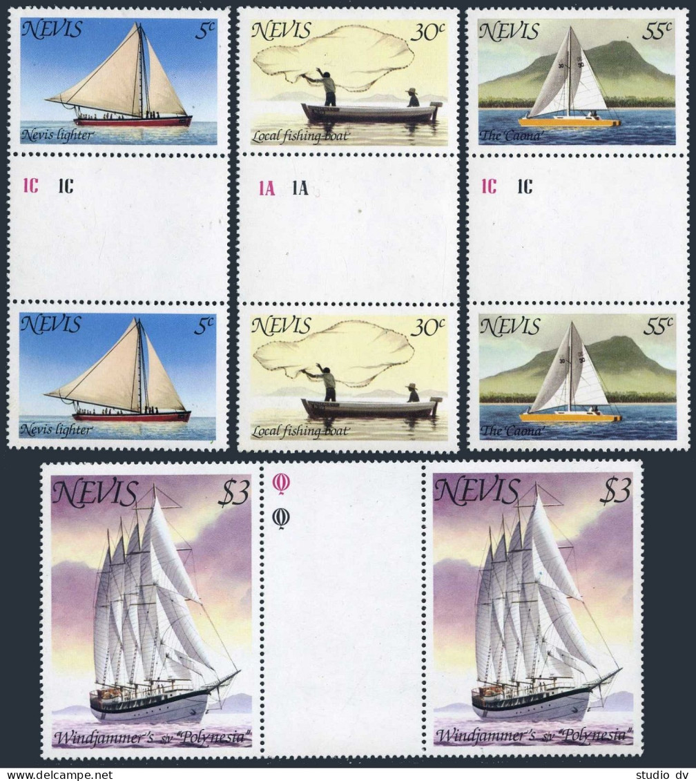 Nevis 114-117 Gutter,MNH.Michel 39-42. Water Transportation,1980.Ships. - St.Kitts And Nevis ( 1983-...)