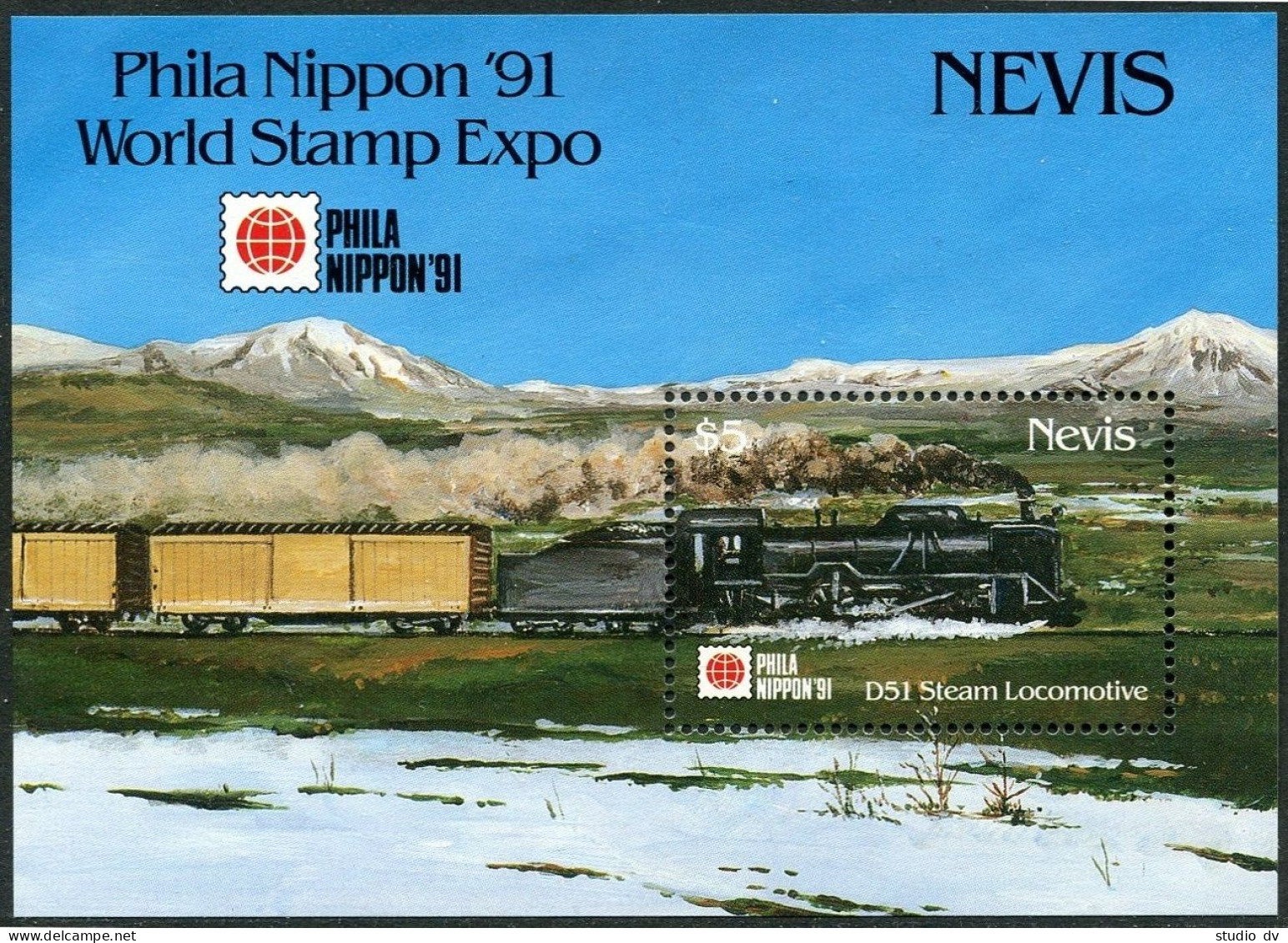 Nevis 676-683,684-685,MNH.Michel 627-634,Bl.36-37. NIPPON-1991.Locomotives. - St.Kitts Und Nevis ( 1983-...)