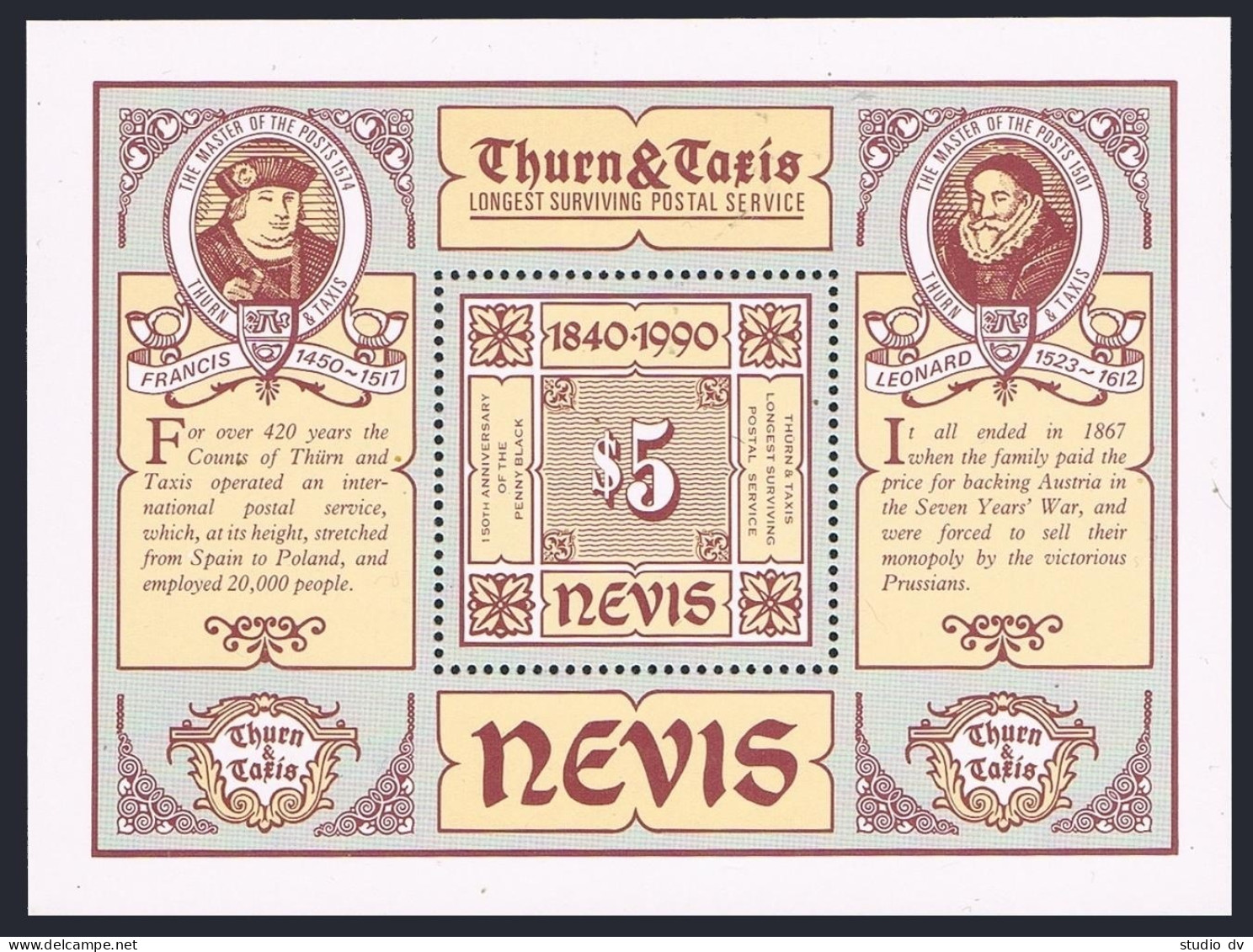 Nevis 601-604,605,MNH.Michel 533-536,Bl.23. Penny Black-150,1990.Thurn & Taxis. - St.Kitts And Nevis ( 1983-...)