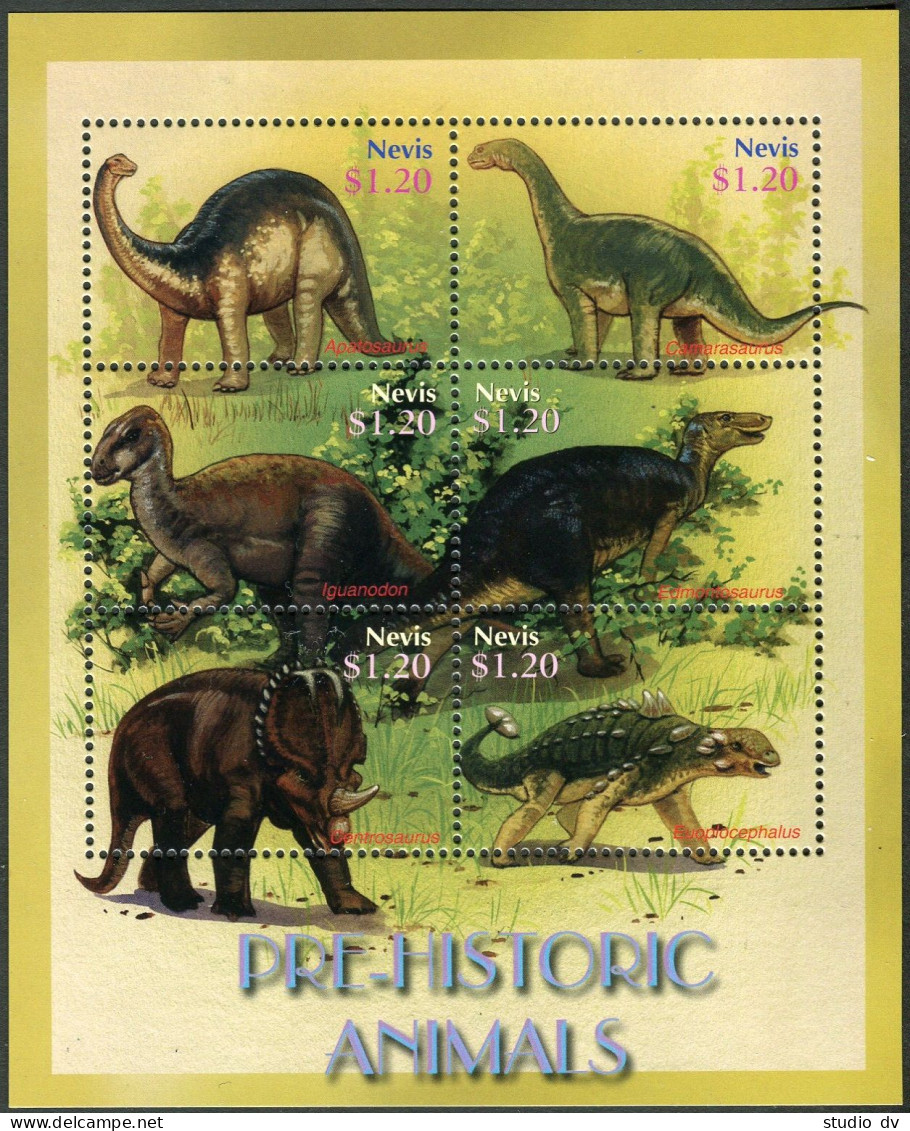 Nevis 1448-1450,1451-1453,MNH. Pre-Historic Animals. - St.Kitts Und Nevis ( 1983-...)