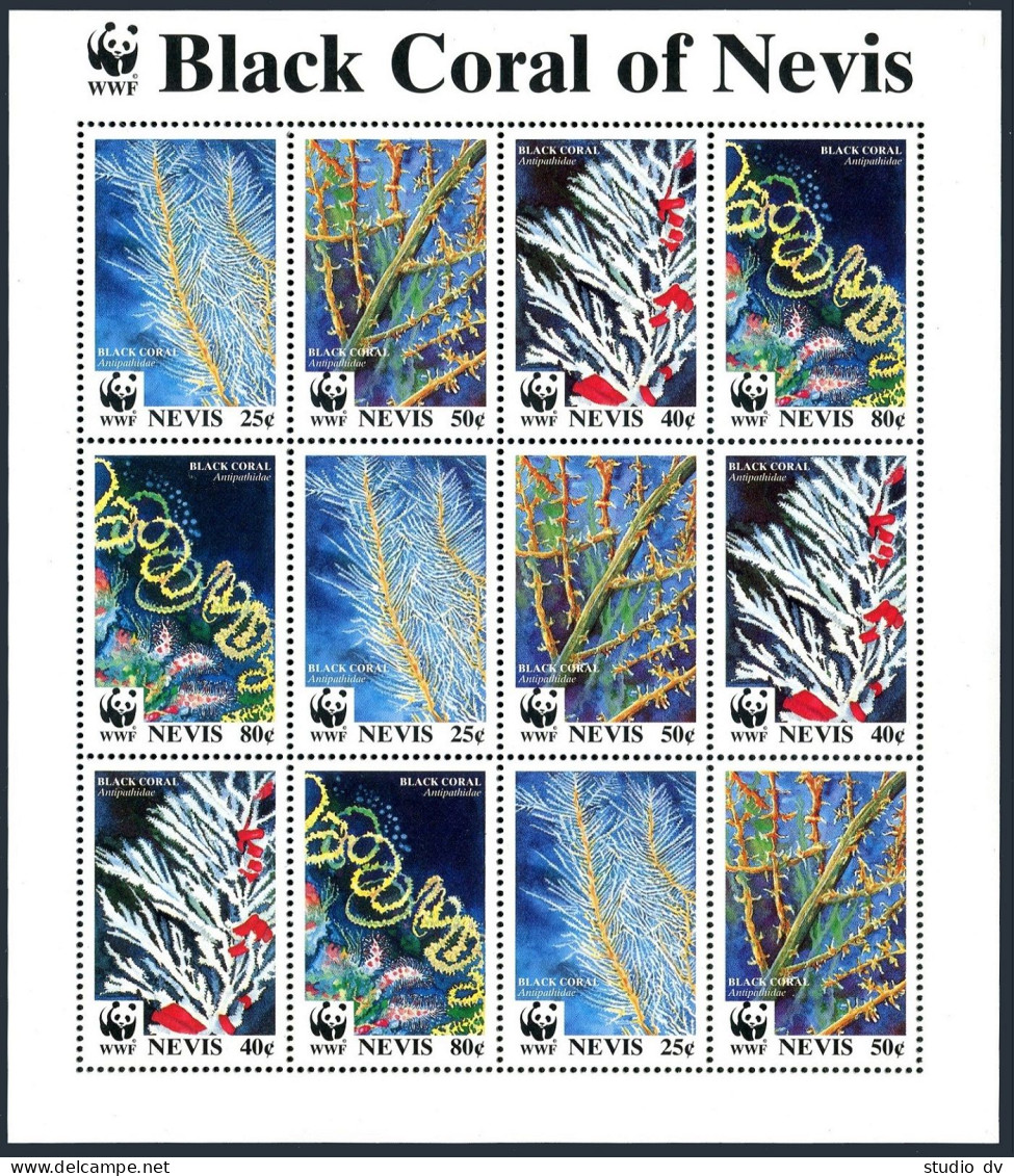 Nevis 857-860b Sheet, MNH. Michel 836-839 Klb. WWF 1994. Black Coral. - St.Kitts-et-Nevis ( 1983-...)