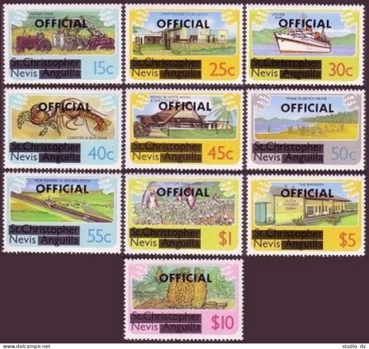 Nevis O1-O10,MNH.Michel D1-D10. OFFICIAL 1980.Sugar Cane;Crafthouse;Fruits, - St.Kitts En Nevis ( 1983-...)