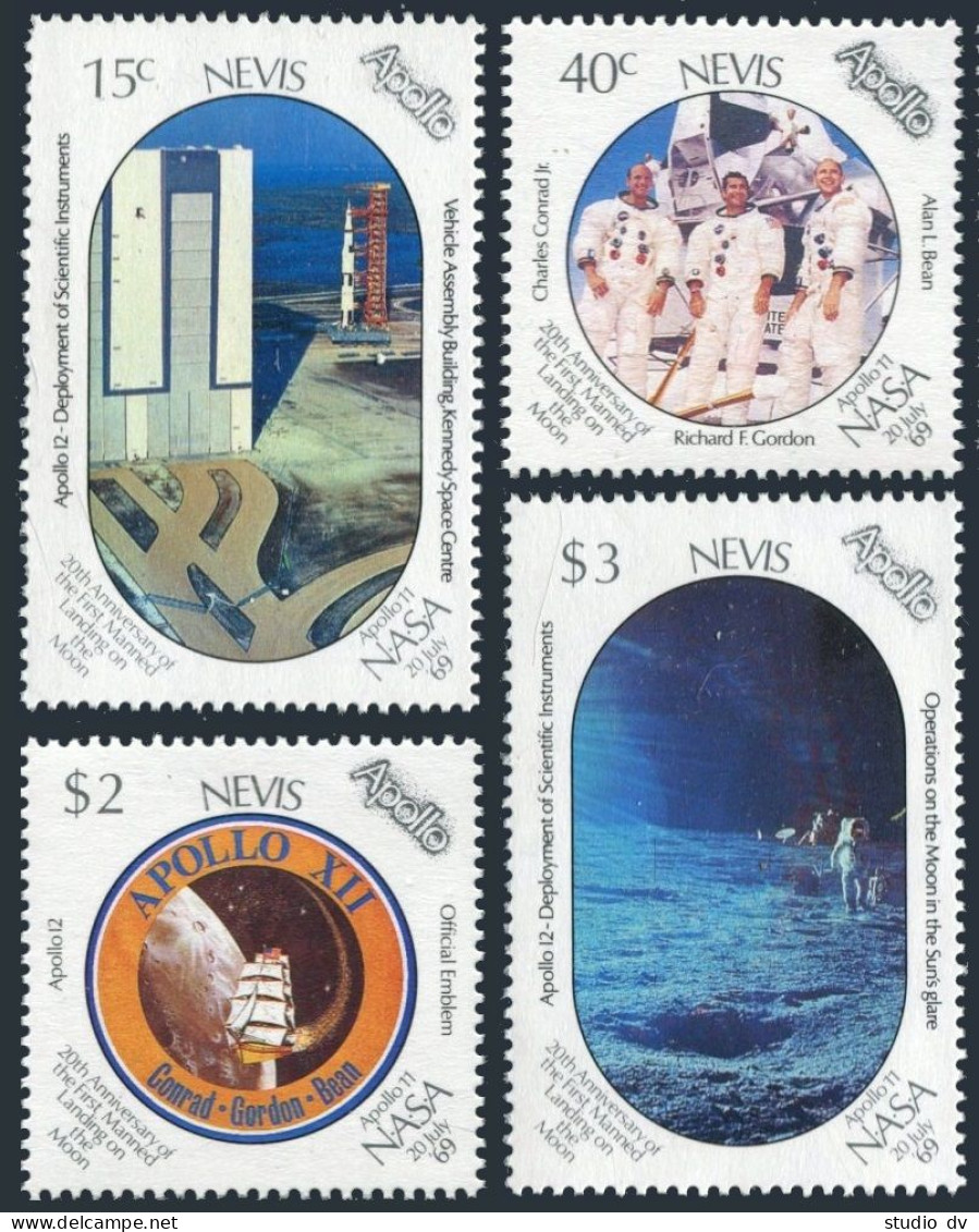 Nevis 586-589, MNH. Michel 518-522. Moon Landing, 20th Ann. 1989. Apollo 12. - St.Kitts And Nevis ( 1983-...)