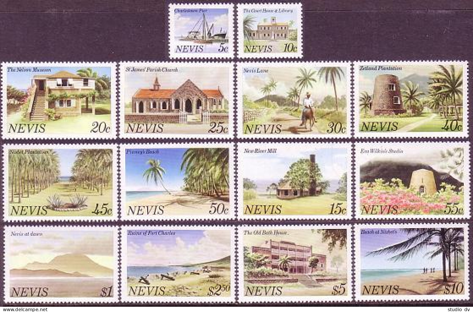Nevis 121-134,MNH.Michel 46-59 Type I. Landmarks,1981.Court-Library,Mill,Beach, - St.Kitts And Nevis ( 1983-...)