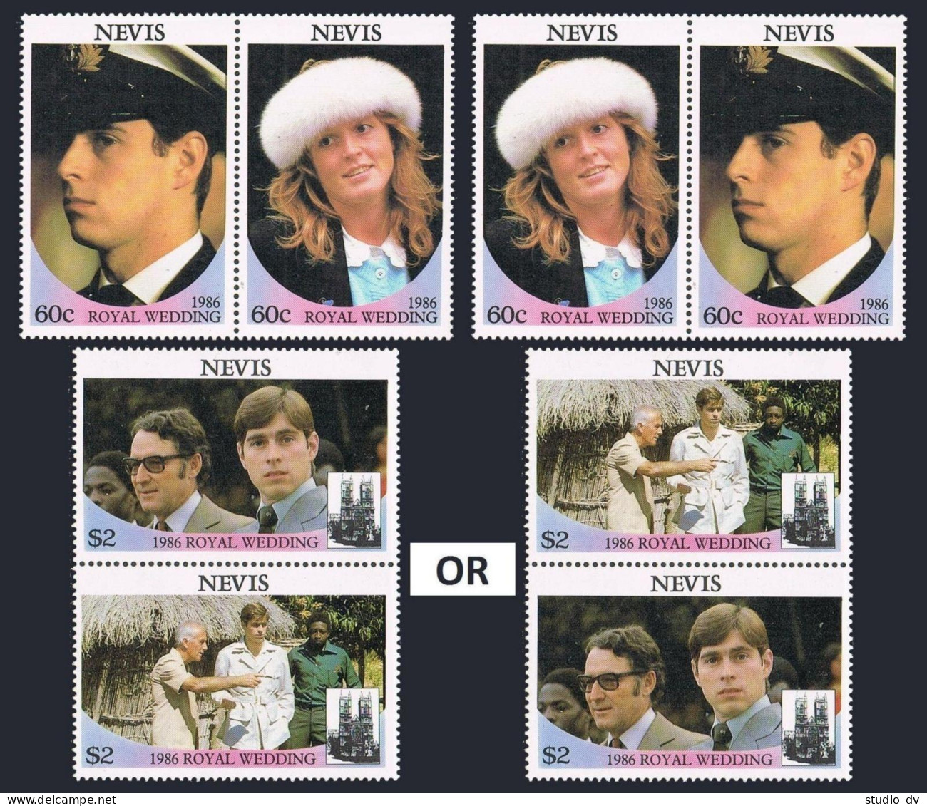 Nevis 498-499 Ab,500,MNH.Michel 393-396,Bl.11. Prince Andrew,Sarah Ferguson,1986 - St.Kitts En Nevis ( 1983-...)