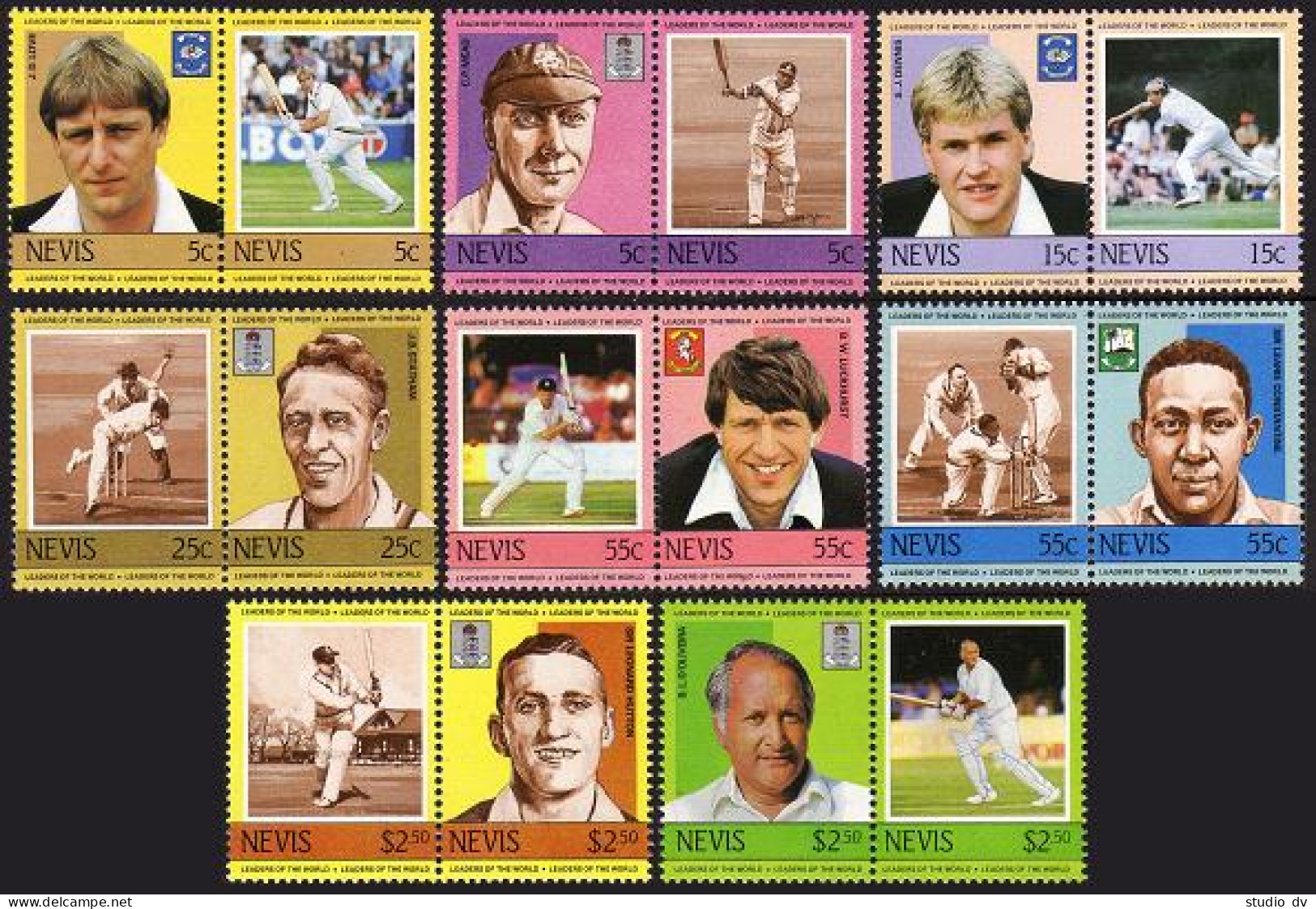 Nevis 383-390 Ab,MNH.Michel 186-193,220-227. World Leaders-Cricket Players,1984. - St.Kitts Und Nevis ( 1983-...)