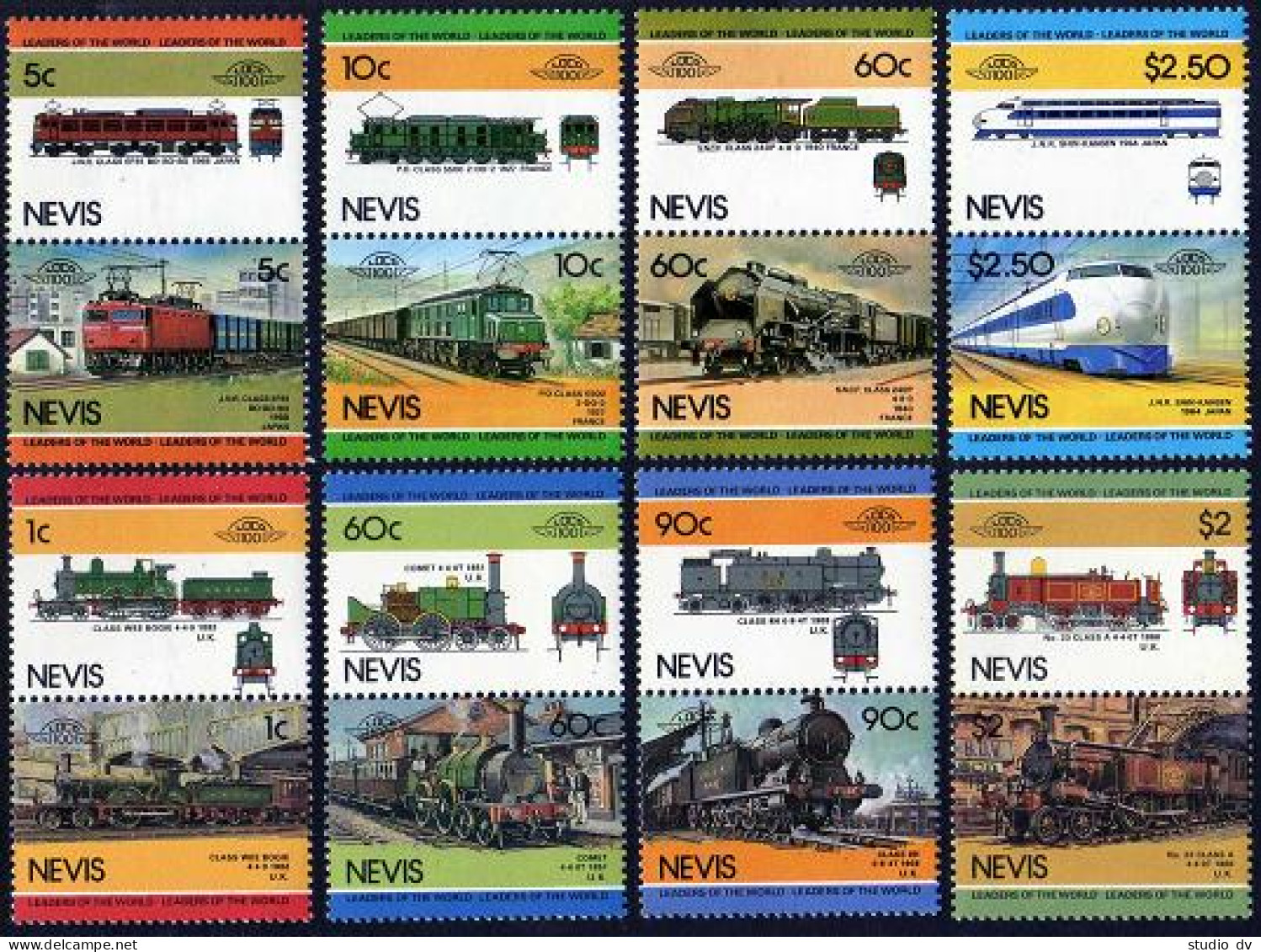 Nevis 190 Ab X8,MNH.Michel 202-209,260-267. Leaders Of World Locomotives,1985. - St.Kitts And Nevis ( 1983-...)