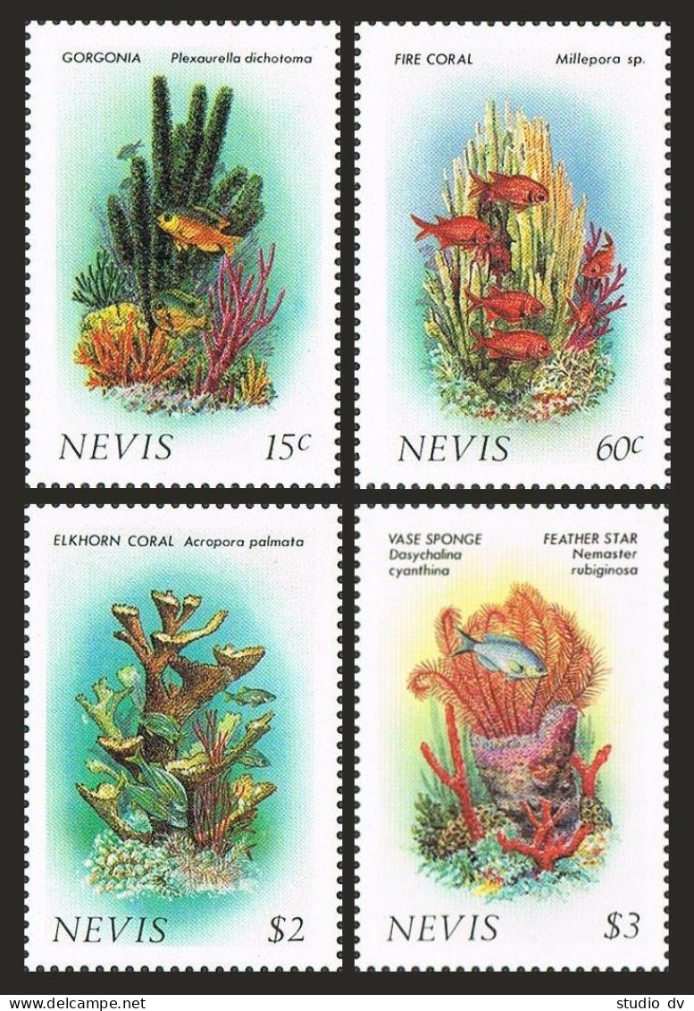 Nevis 503-506,MNH.Michel 410-413. Coral Gardens,1986.Gorgonia,Fire,Elkhorn,Vase - St.Kitts And Nevis ( 1983-...)