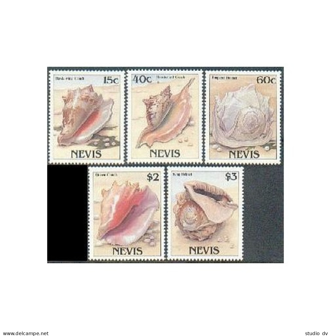 Nevis 560-564, MNH. Michel 483-487. Sea Shells, 1988. Hawk-wing Conch, Helmets, - St.Kitts Und Nevis ( 1983-...)