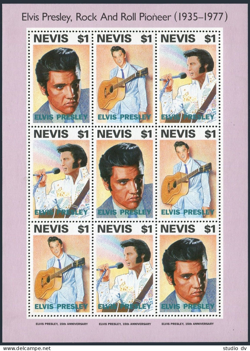 Nevis 776 Sheet,MNH.Michel 711-713 Klb. Elvis Presley,Rock And Roll Pioneer,1993 - St.Kitts-et-Nevis ( 1983-...)