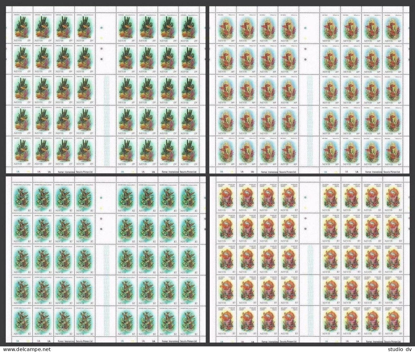 Nevis 503-506 Gutter Sheets,MNH.Michel 410-413 Bogens.Coral Gardens 1986. - St.Kitts And Nevis ( 1983-...)