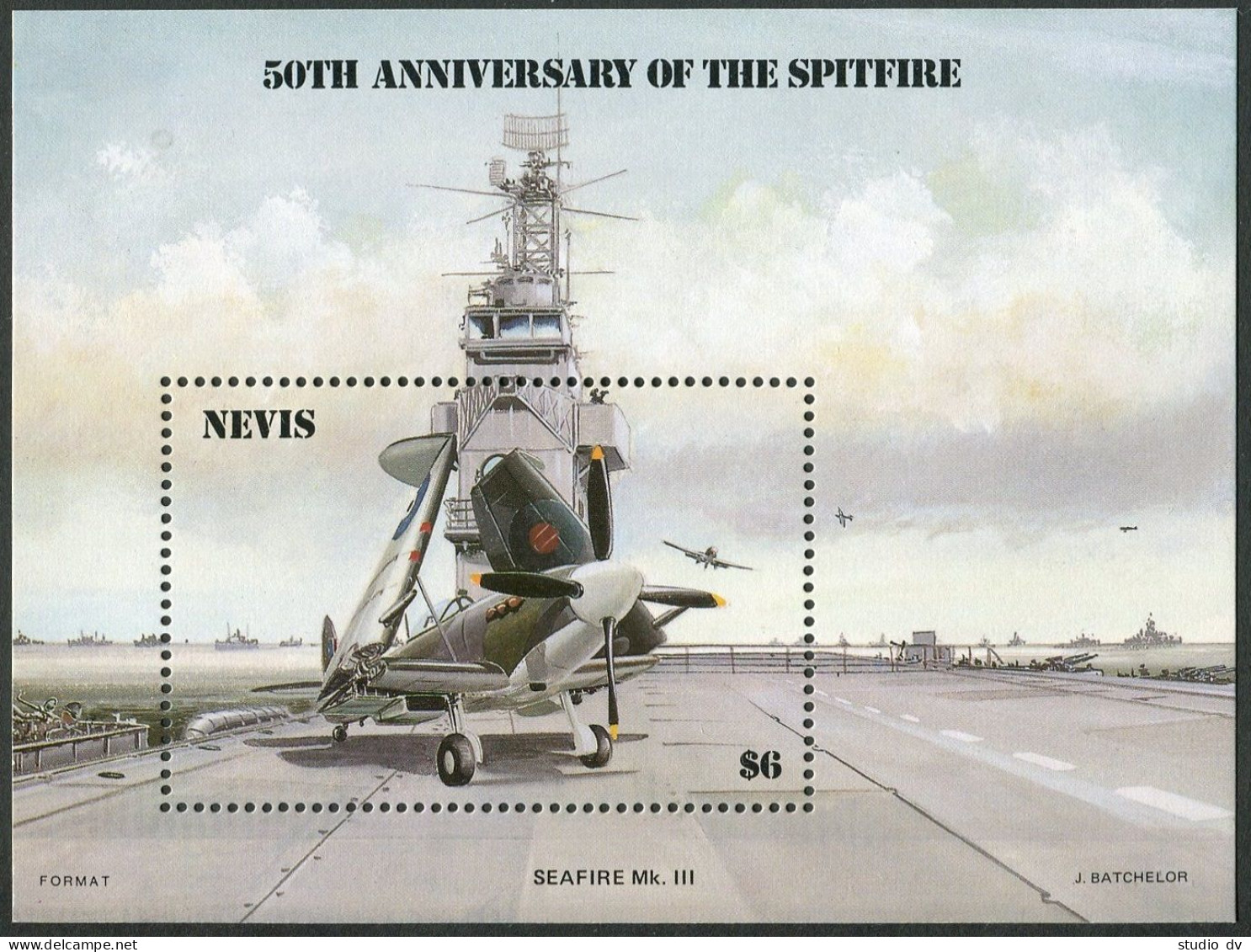 Nevis  460-463, 464, MNH. Michel 360-363, Bl.8. Spitfire Fighter Plan,50, 1986. - St.Kitts Und Nevis ( 1983-...)