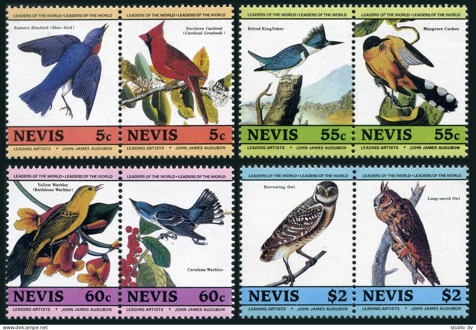 Nevis 407-414 Ab,pairs,MNH.Michel 252-259,268-275 Audubon's Birds 1985.Tanager, - St.Kitts-et-Nevis ( 1983-...)