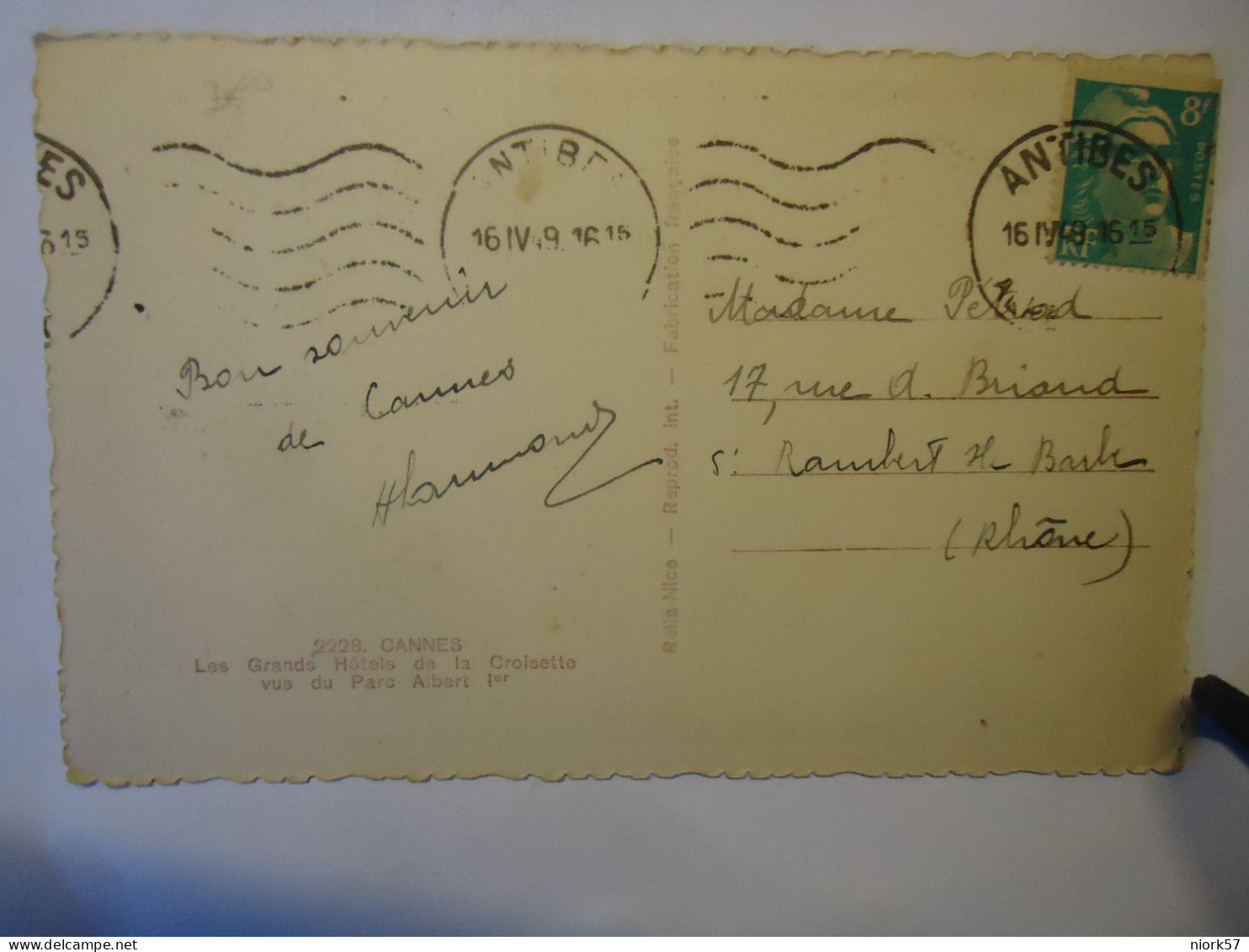 FRANCE POSTCARDS  CANNES 1939 POSTMARK ANTIBES - Other & Unclassified