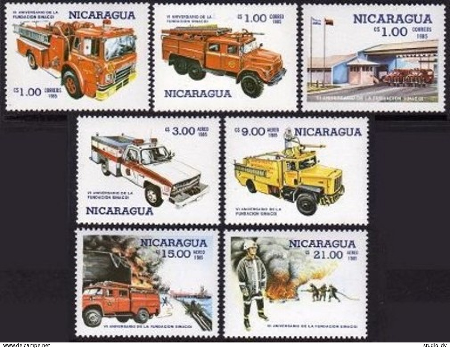 Nicaragua 1477-1483, MNH. Michel 2614-2620. National Fire Brigade, 1985. - Nicaragua