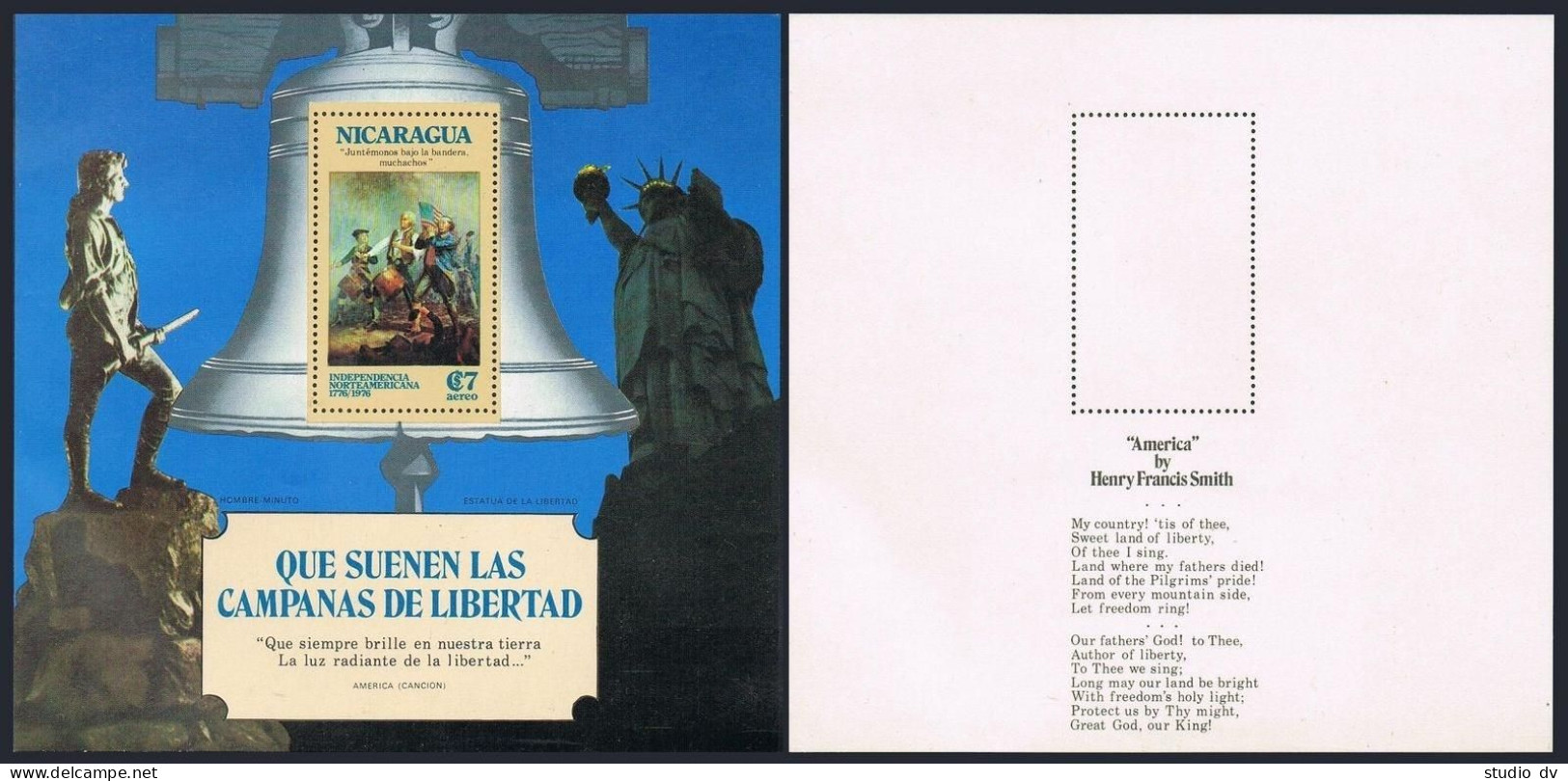 Nicaragua 978-C879, C879 A,b Perf & Imperf Sheets, Hinged. America-200, 1976. - Nicaragua