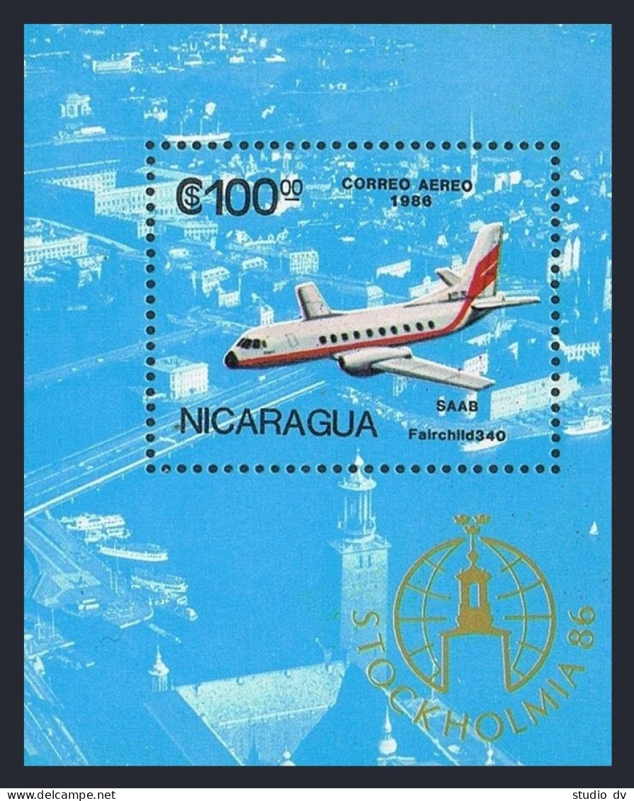 Nicaragua 1560, MNH. Michel 2703 Bl.168. STOCKHOLMIA-1986. Airplanes. - Nicaragua