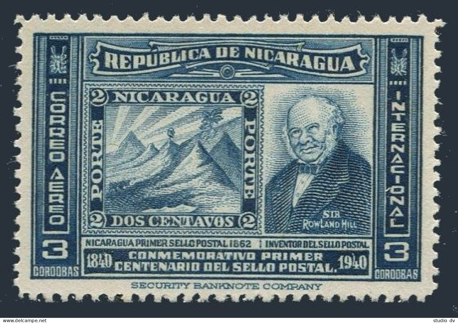 Nicaragua C255,hinged.Mi 912. 1st Postage Stamps,100,1941.Sir Rowland Hill. - Nicaragua