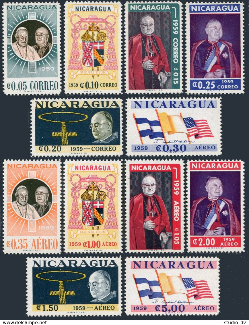 Nicaragua 819-823, C430-C436, MNH. Cardinal Spillman, Pope John XXIII, 1958. - Nicaragua