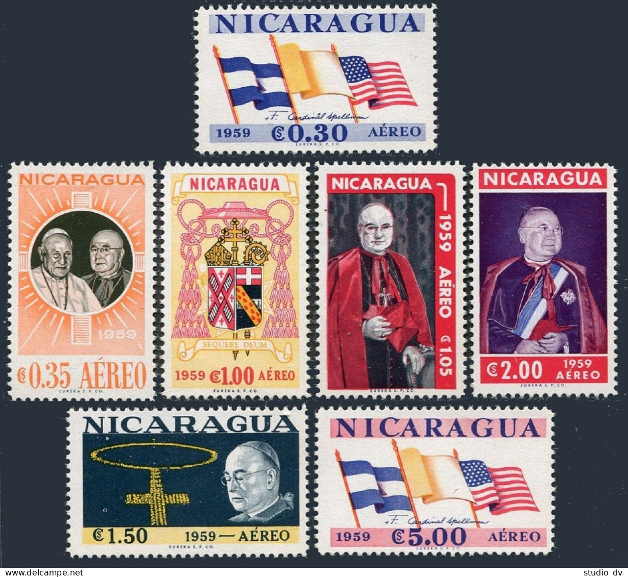 Nicaragua C430-C436,C436a, Hinged/MNH. Cardinal Spillman, Pope John XXIII. 1959. - Nicaragua