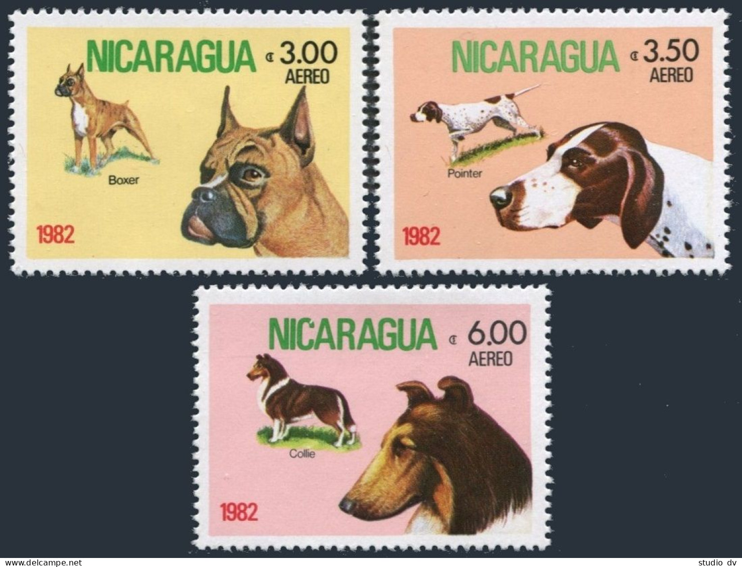 Nicaragua C996-C998,MNH.Michel . Dogs 1982.Boxers,Pointers,Collies. - Nicaragua