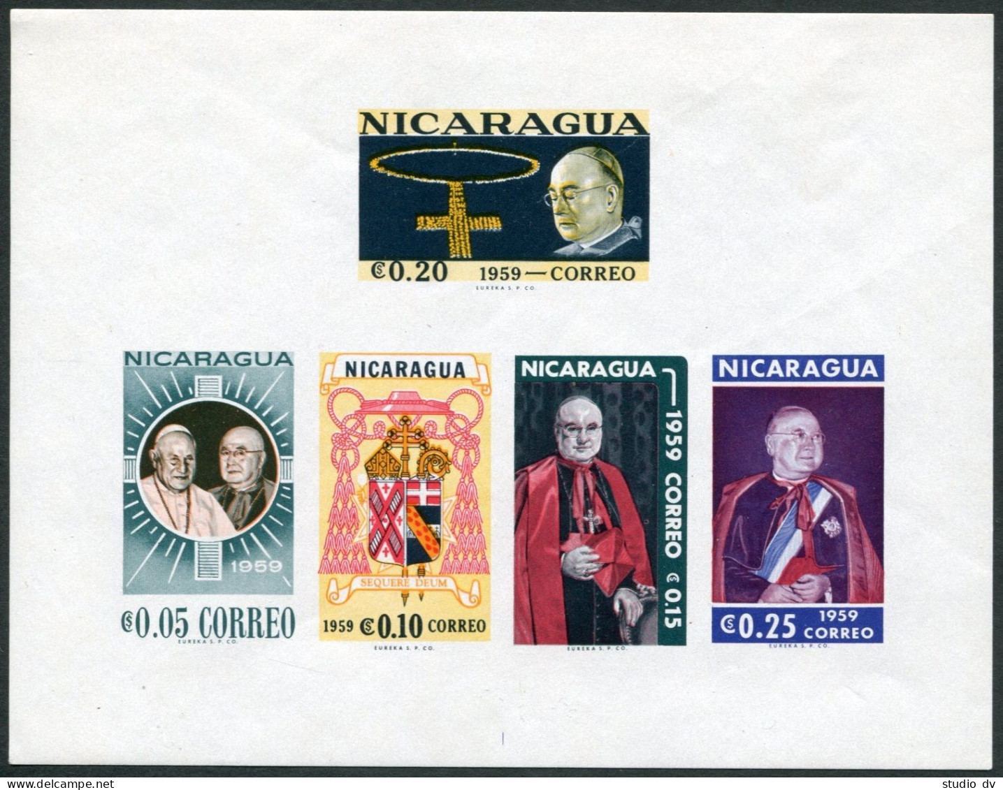 Nicaragua 823a, C436a Imperf, Hinged. Cardinal Spillman, Pope John XXIII. 1959. - Nicaragua