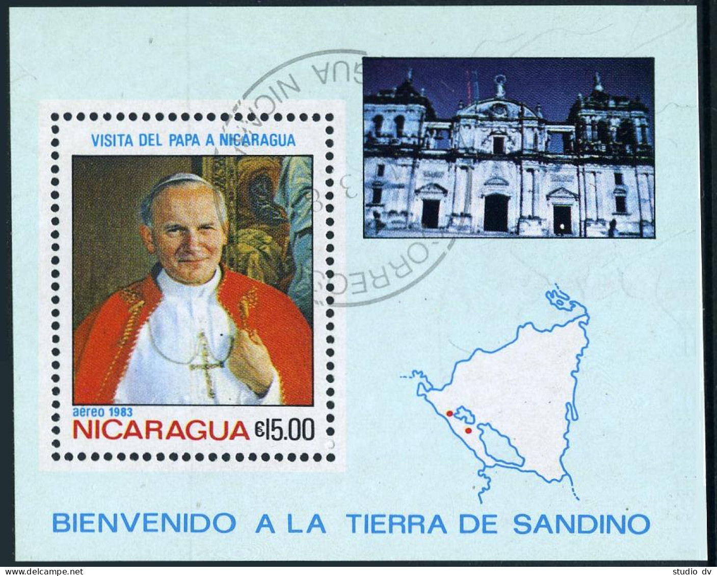 Nicaragua 1229, CTO. Michel 2375 Bl.148. Visit Of Pope John Paul II, 1983. - Nicaragua