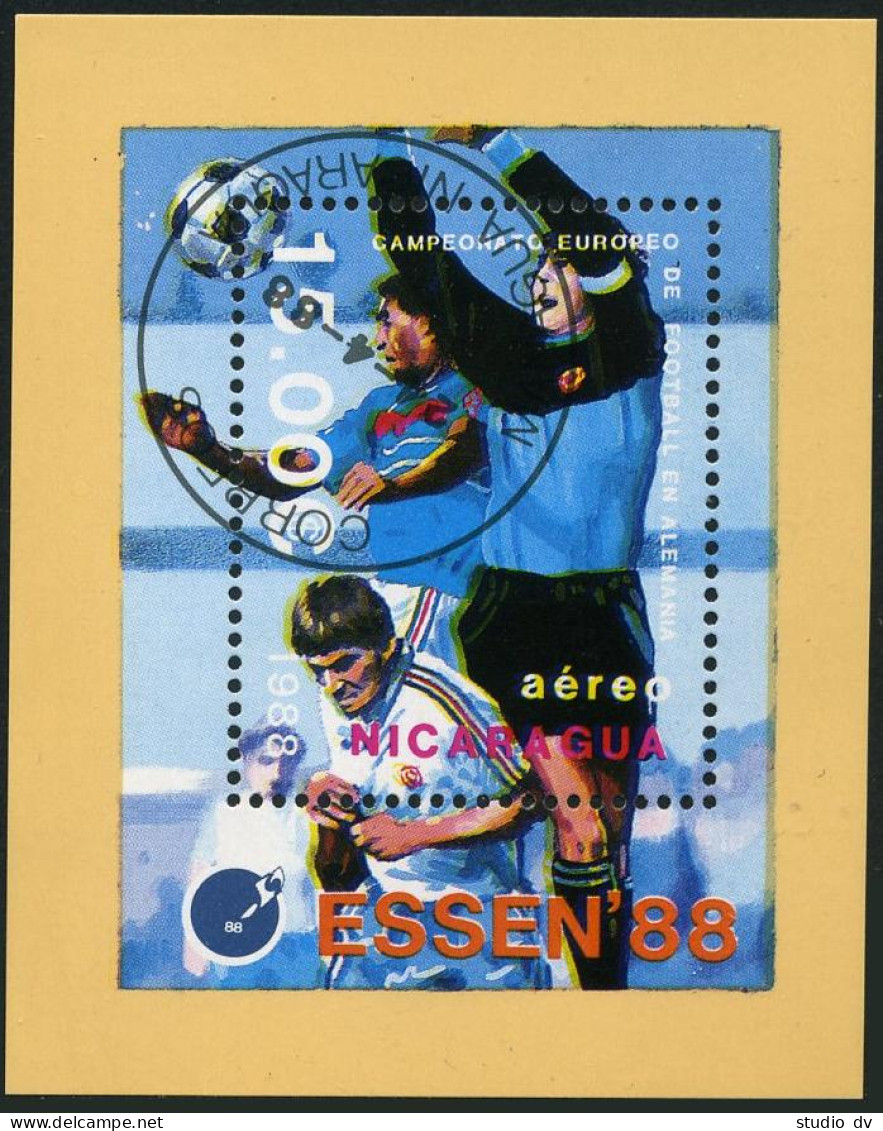 Nicaragua 1700,CTO.Michel 2868 Bl.178. European Soccer Championships,Essen-1988. - Nicaragua